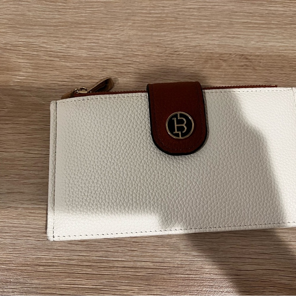 White and Brown Wallet with Logo